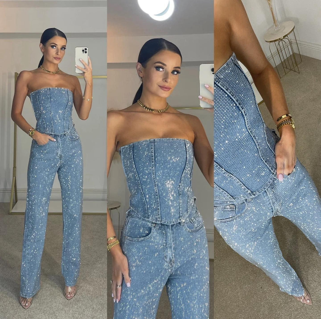 Stylish glitter trouser set Liora styled for night out