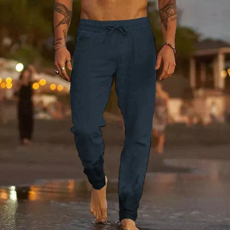 Stylish men's summer trousers featuring a comfortable elastic waistband
