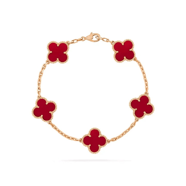 Gold clover bracelet clasp detail showing adjustable length for women jewelry