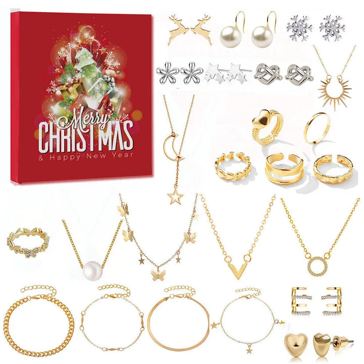 Holiday jewelry advent calendar box A with 24 gold and silver accessories
