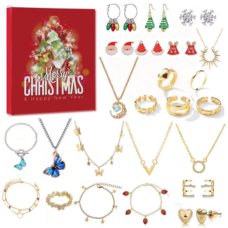 Holiday jewelry advent calendar box B featuring festive themed charms