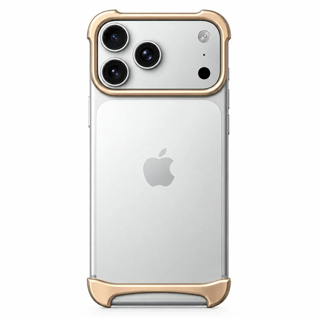 Green aluminum bumper case displayed with minimalist accessories