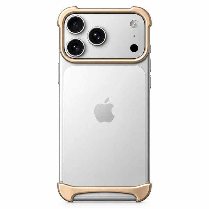 Green aluminum bumper case displayed with minimalist accessories