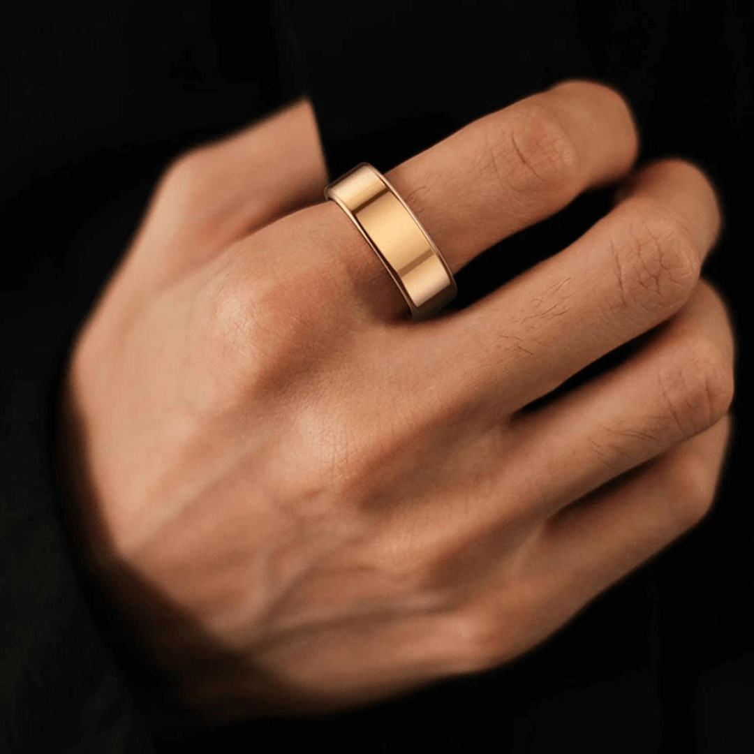 Close-up of the waterproof fitness tracker ring showing inner sensors