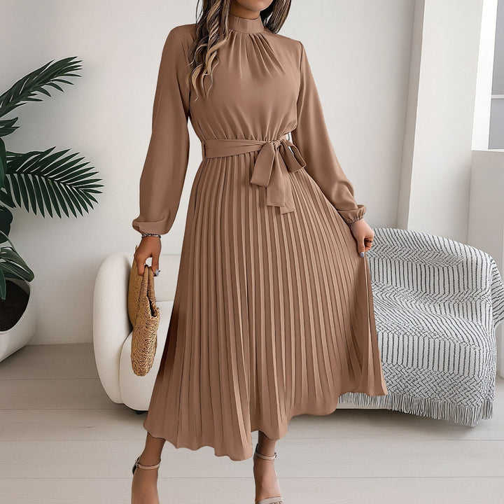 Close up view of the elegant pleating texture on the women's dress