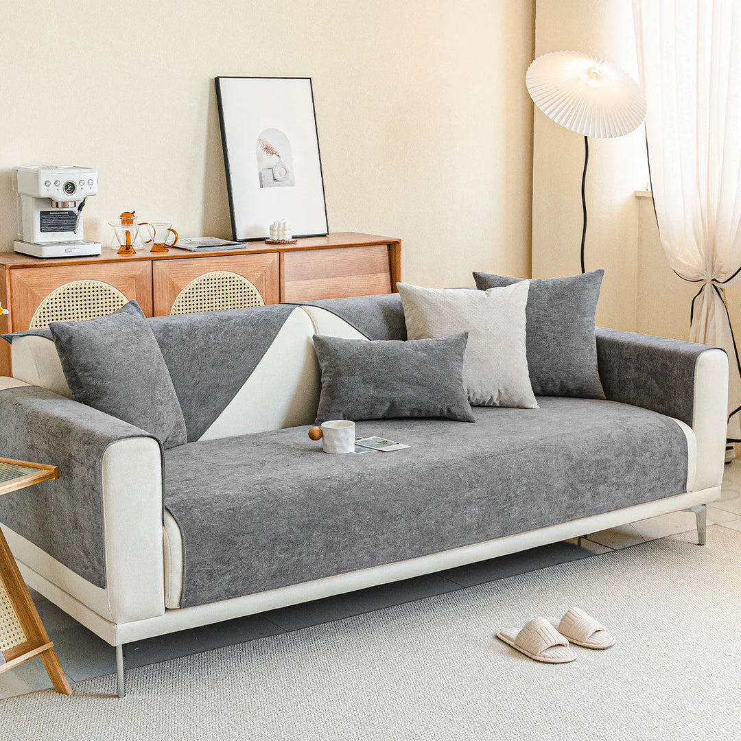 Universal home furnishing sofa cover set arranged on a couch