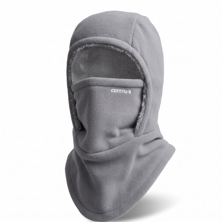 Breathable winter face mask worn by a cyclist outdoors in the cold