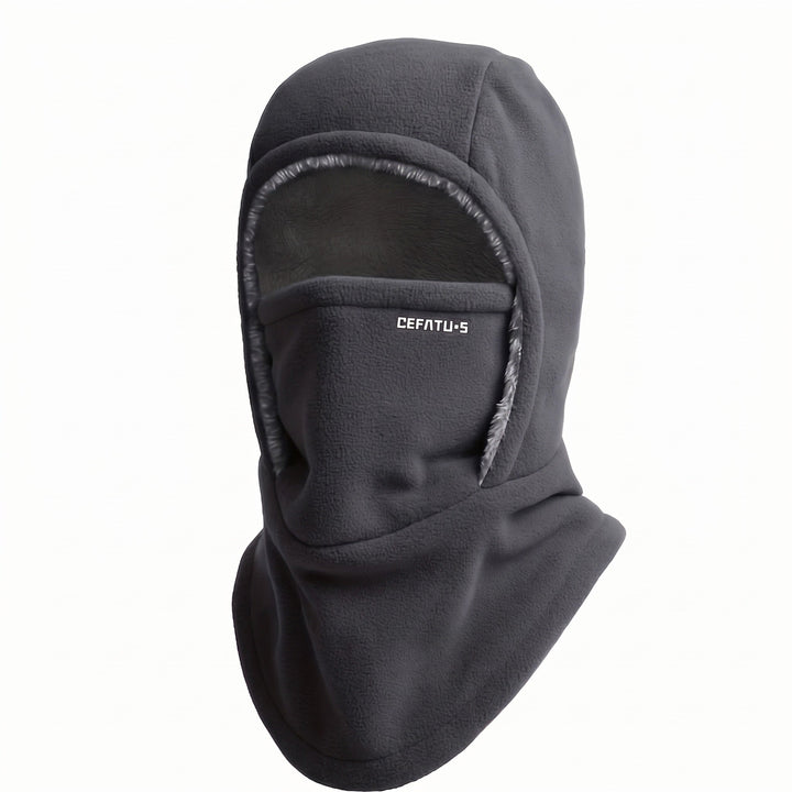 Convertible 3-in-1 balaclava shown folded down as a stylish neck warmer