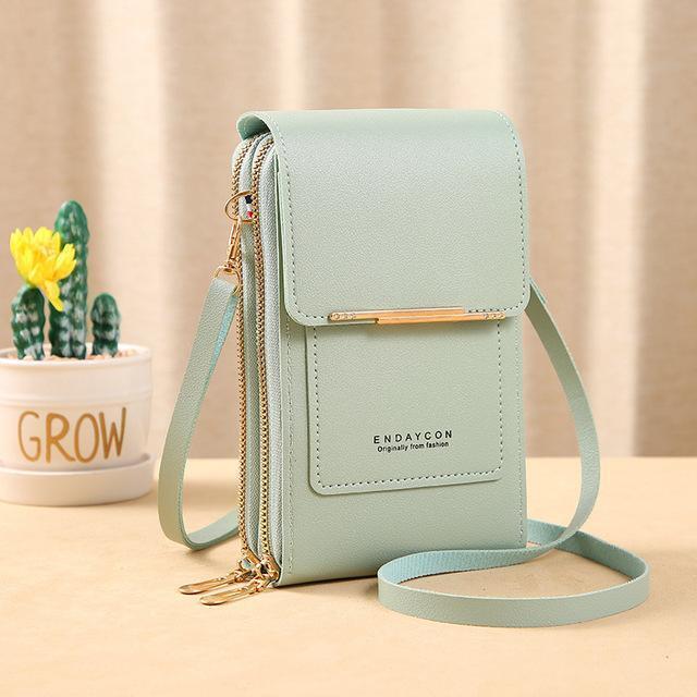 Detailed view of stitching and premium material on womens wallet