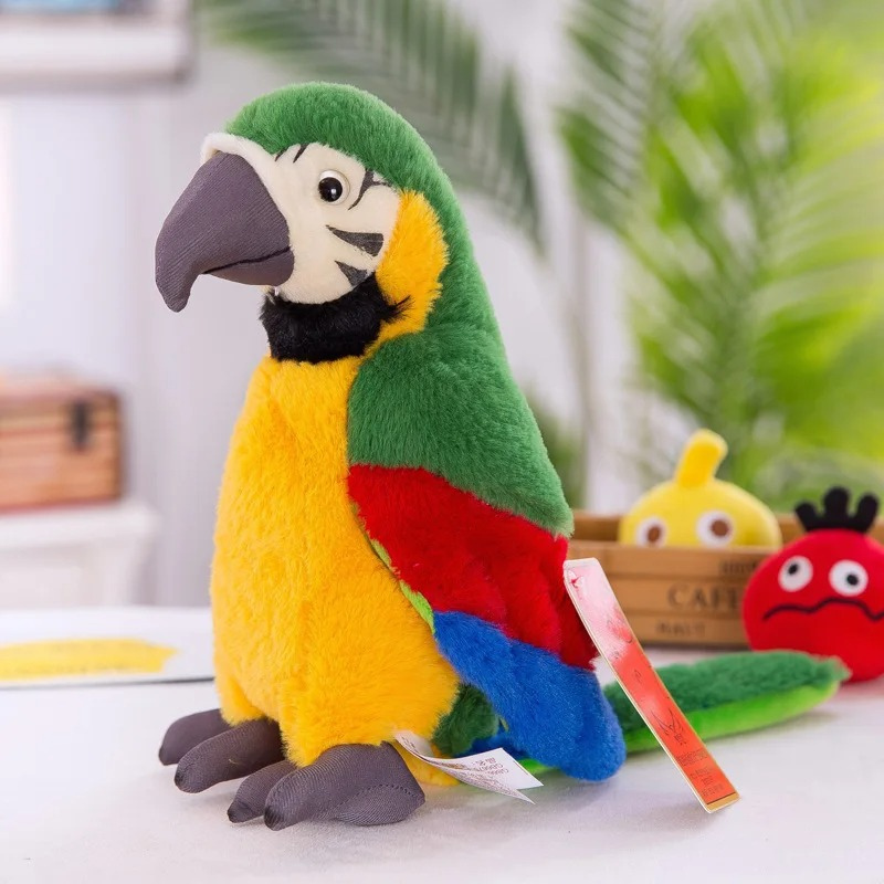 Interactive talking parrot soft toy mimicking speech, engaging kids toy