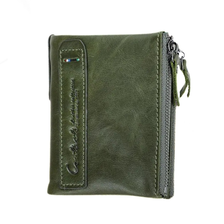 Close-up of the smooth texture on a women's leather look wallet