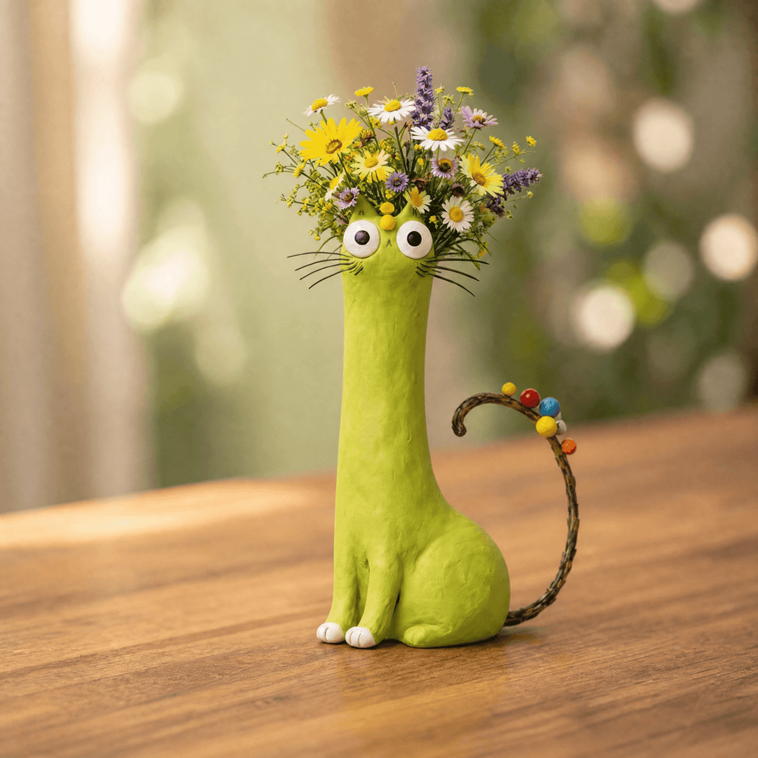 Decorative ceramic cat vase ideal for home decor and plant lovers