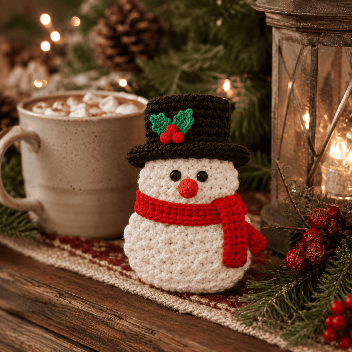 Handmade crochet Christmas tree ornaments featuring festive holiday designs