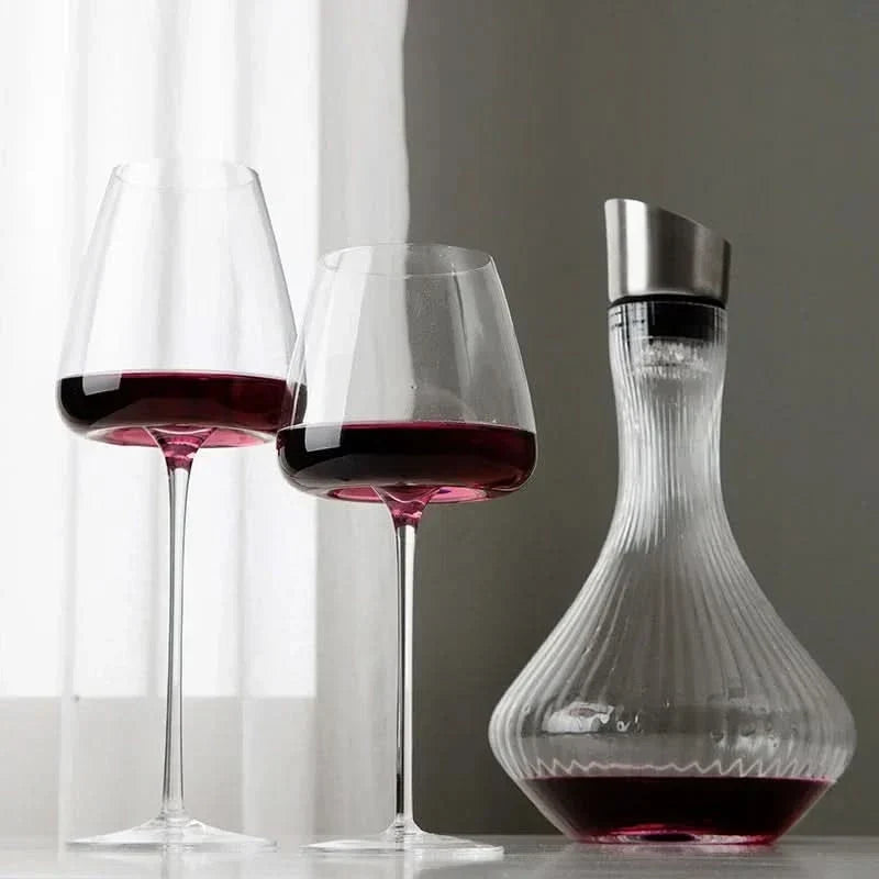 Handmade crystal wine glass set showcasing elegant bowl shape and stem
