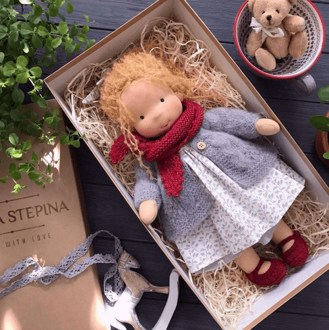 Full view of handmade plush toy ready for cuddling and storytelling