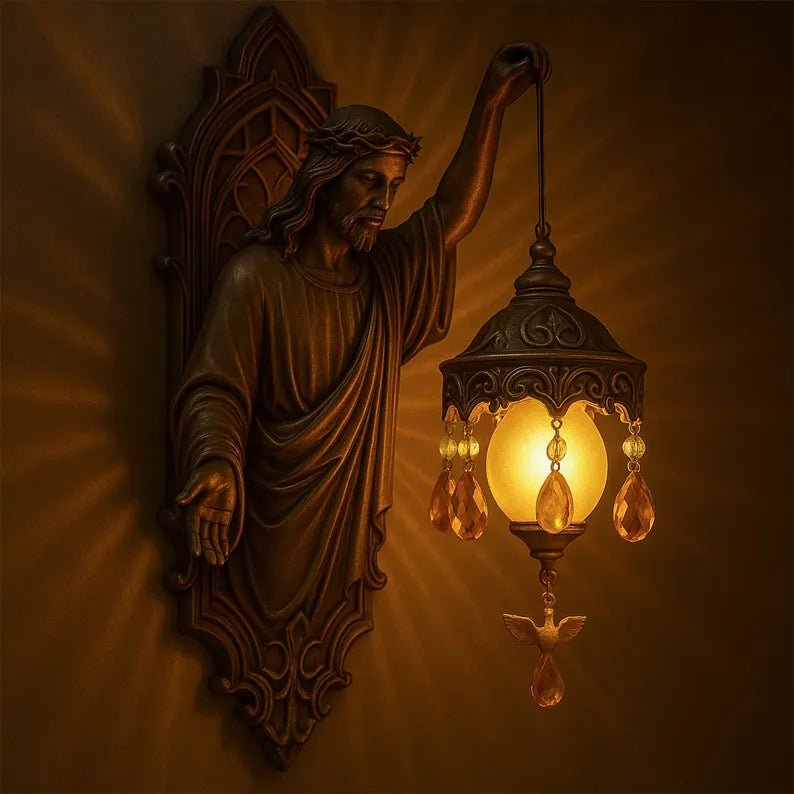 Close-up of artistic fantasy lighting wall sconce showing detailed handmade texture