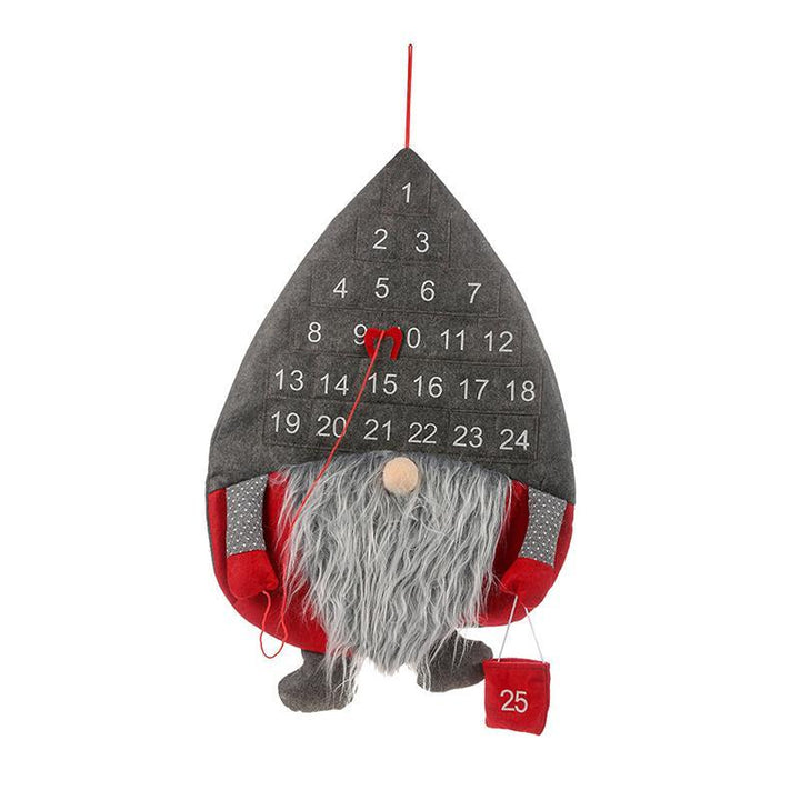 Hanging gray Santa Christmas countdown advent calendar displayed on a wall