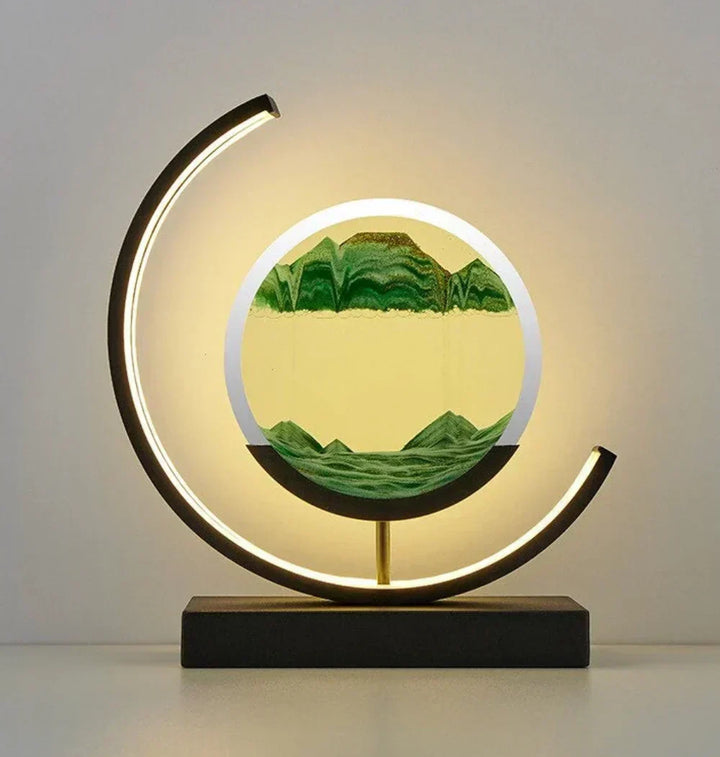 Harmony Sand Landscape Lamp featuring green moving sand inside a circular illuminated ring