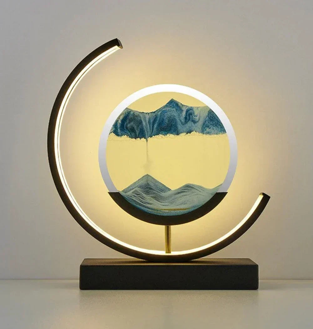 Harmony Sand Landscape Lamp with black frame and blue sand