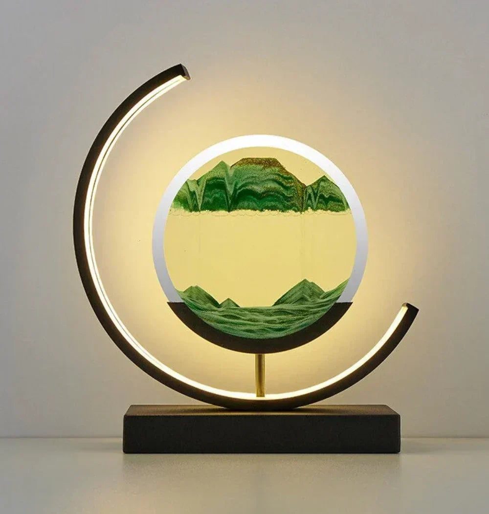 Harmony Sand Landscape Lamp with black frame and green sand