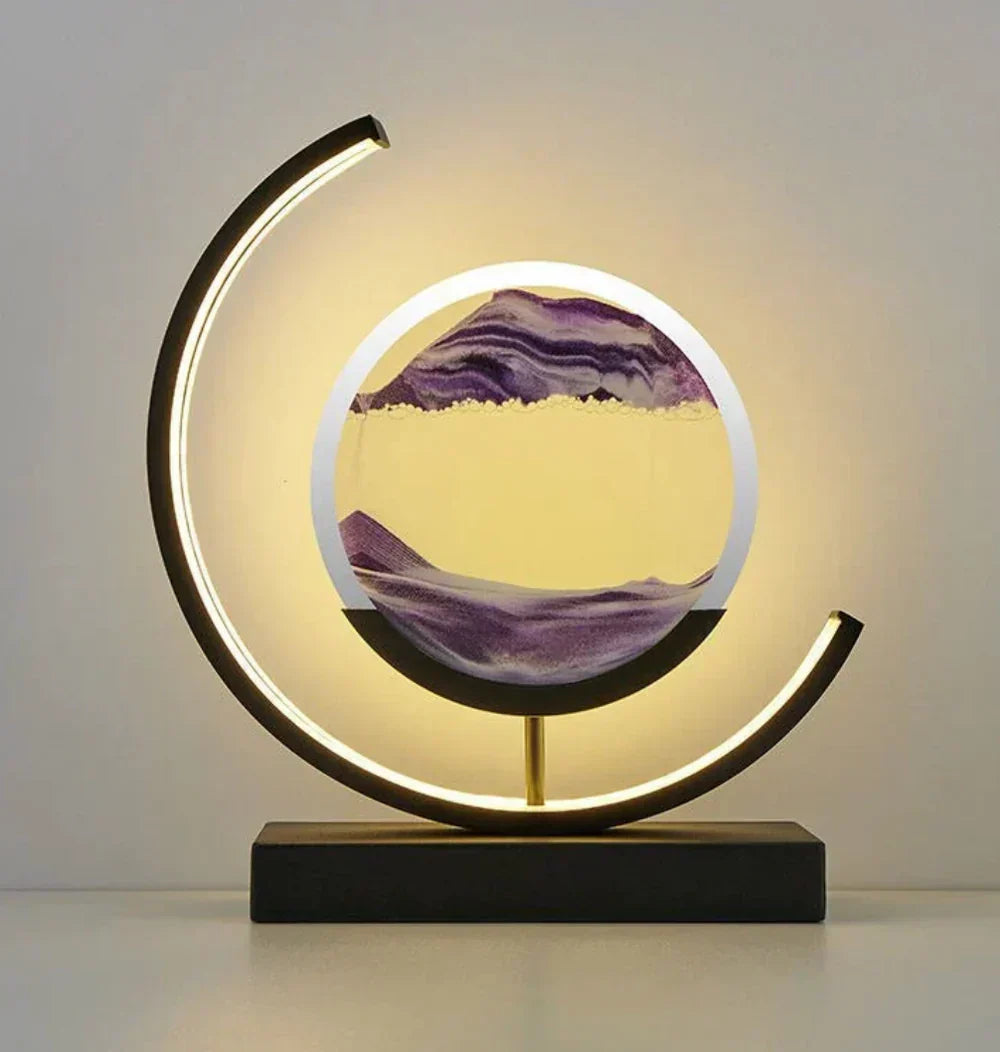 Modern ambient lighting fixture featuring dynamic sand art for living room decor