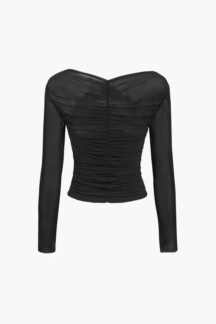 Back view of women's long sleeve evening party top