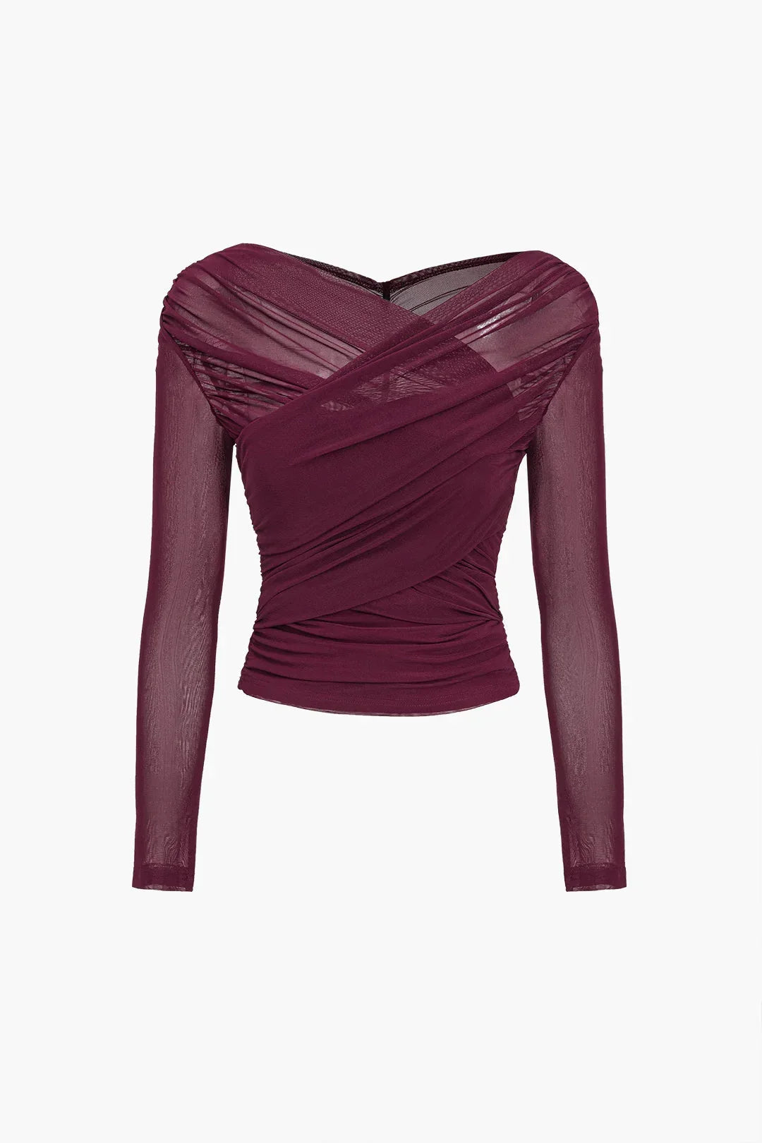 Women's long sleeve cross wrap top with chic ruched design