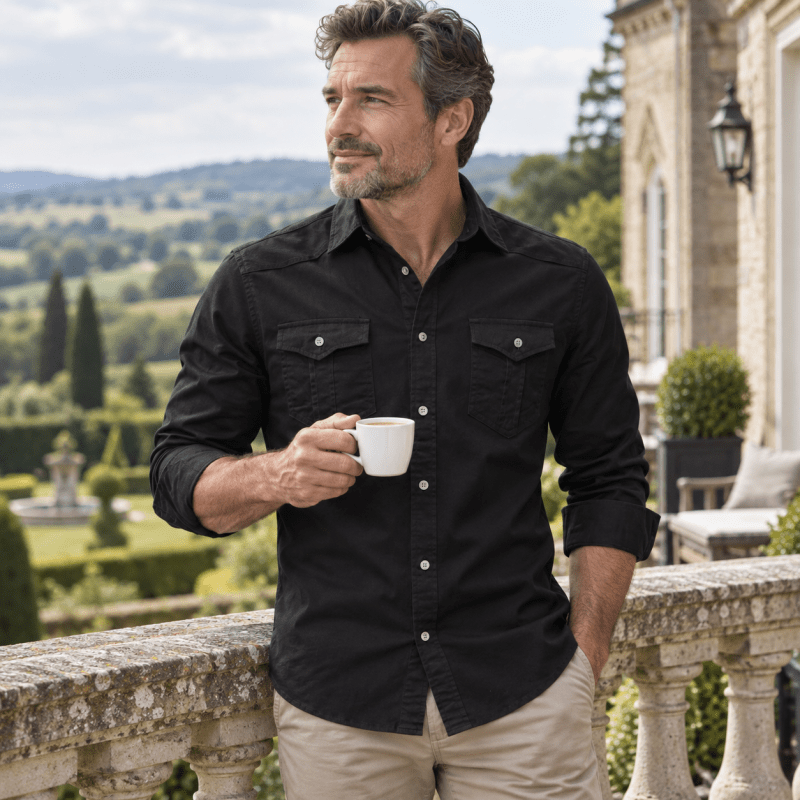 Textured fabric close-up showcasing stretch material in overshirt
