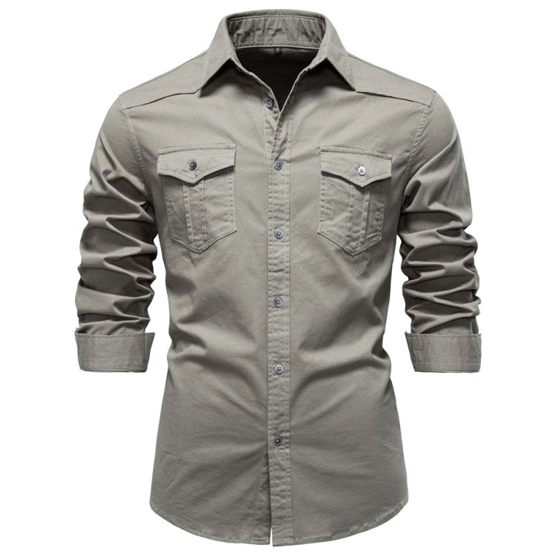 Collar detail of the men's long sleeve fashion shirt