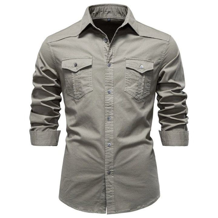 Collar detail of the men's long sleeve fashion shirt