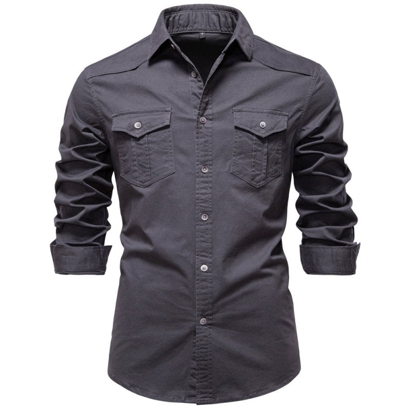 Close-up of durable fabric and button closure on men's shirt
