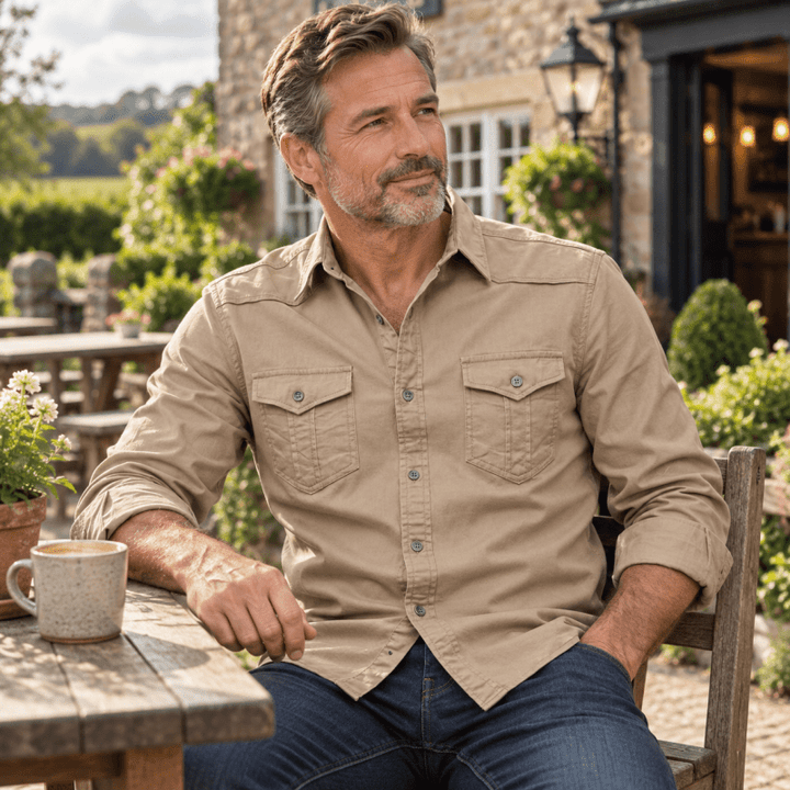 Sleeve cuff and button detail on men's casual overshirt