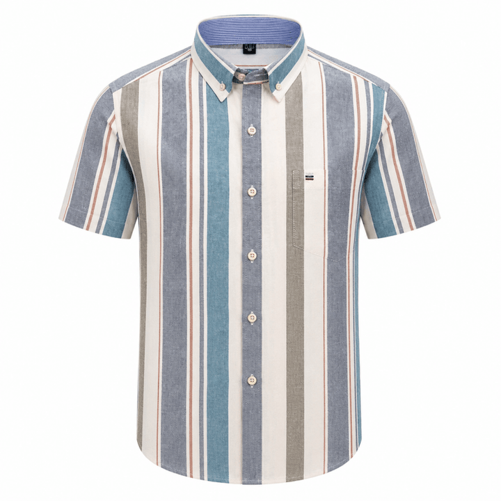 Folded men's summer casual shirt displaying clean collar and button placket