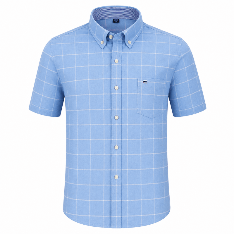 Casual men's striped short sleeve button-down shirt for summer wear