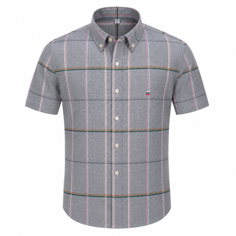 Fabric texture closeup of breathable cotton blend men's summer shirt