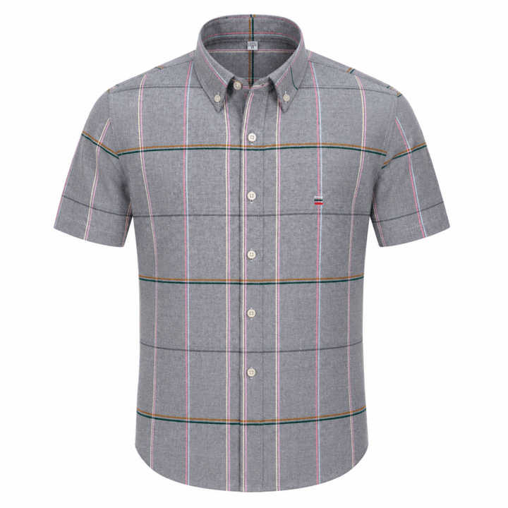 Fabric texture closeup of breathable cotton blend men's summer shirt