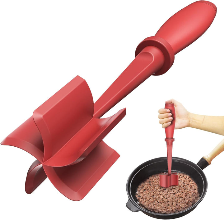 Red handle heat-resistant meat chopper tool preparing ground meat