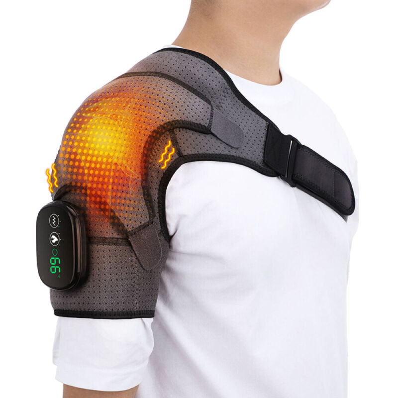 Unisex heated compression shoulder brace with vibration massage for pain relief