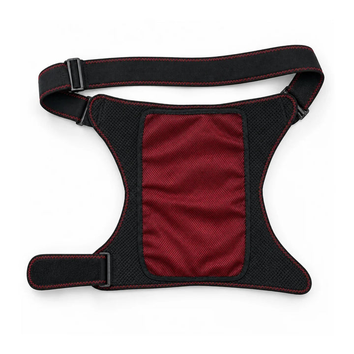 Unisex heated hip brace with red light therapy and vibration massage for pain relief.