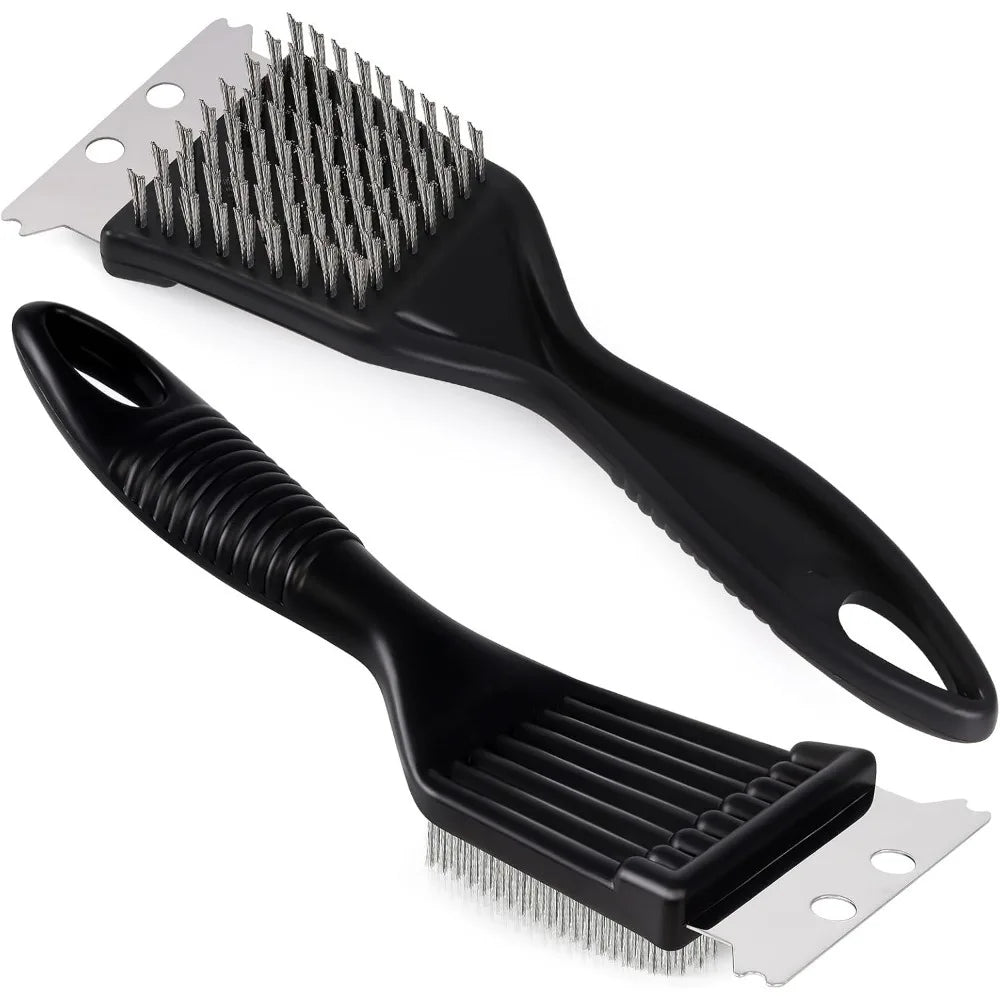 Close-up of stainless steel barbecue cleaner bristles deep cleaning cooking grates effectively