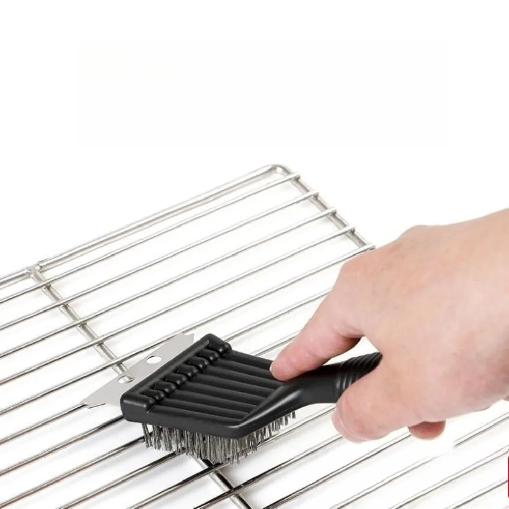 Ergonomic handle of a durable grill brush designed for outdoor cooking maintenance