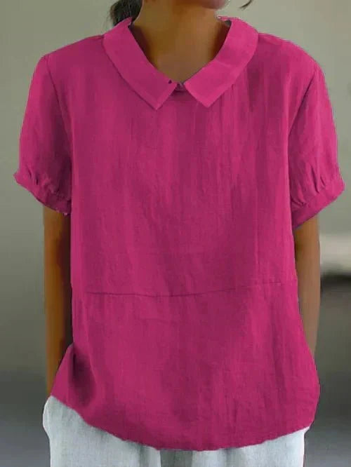 Women's dark pink peter pan collar short sleeve shirt top