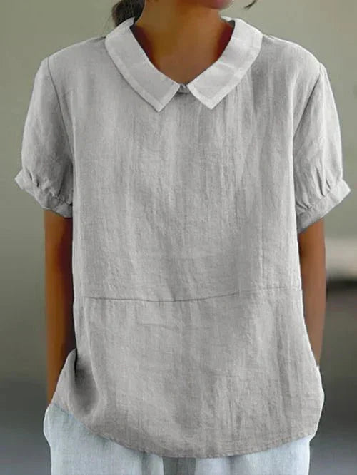 Women's grey peter pan collar short sleeve shirt top