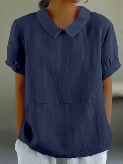 Women's navy blue peter pan collar short sleeve shirt top