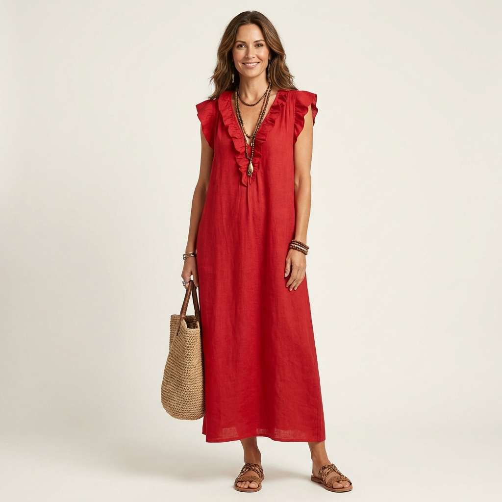 Casual summer maxi dress in solid grey with short sleeves