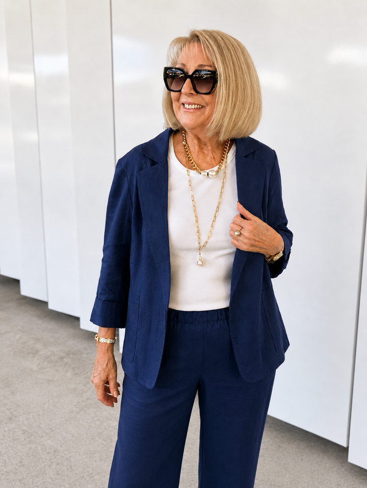 Smart casual womens co-ord set featuring a tailored blazer and matching trousers
