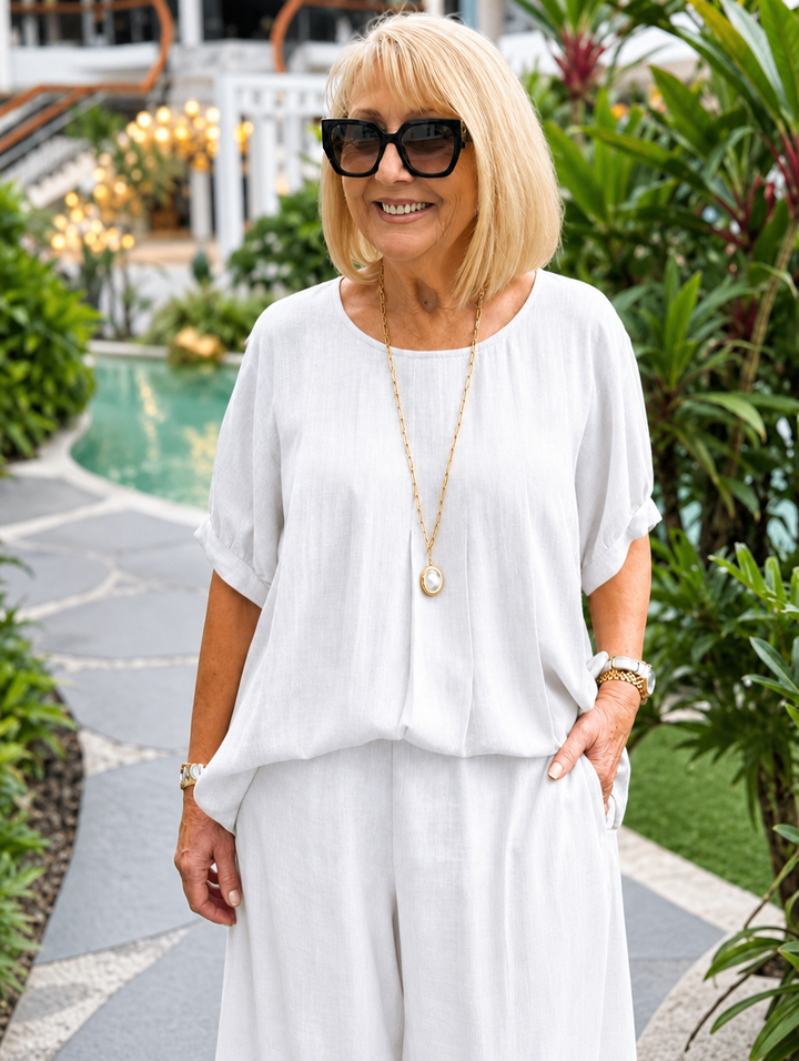 Womens matching blouse and shorts set for casual summer wear and holiday style