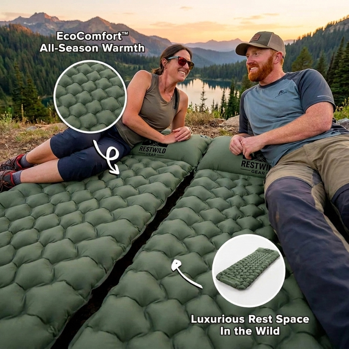 Gray ultralight camping sleeping pad inflated for outdoor hiking and backpacking