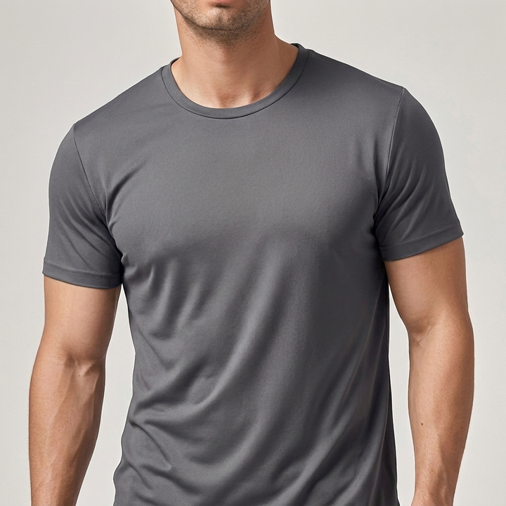 Full view of men's solid crew neck short sleeve casual t-shirt outfit