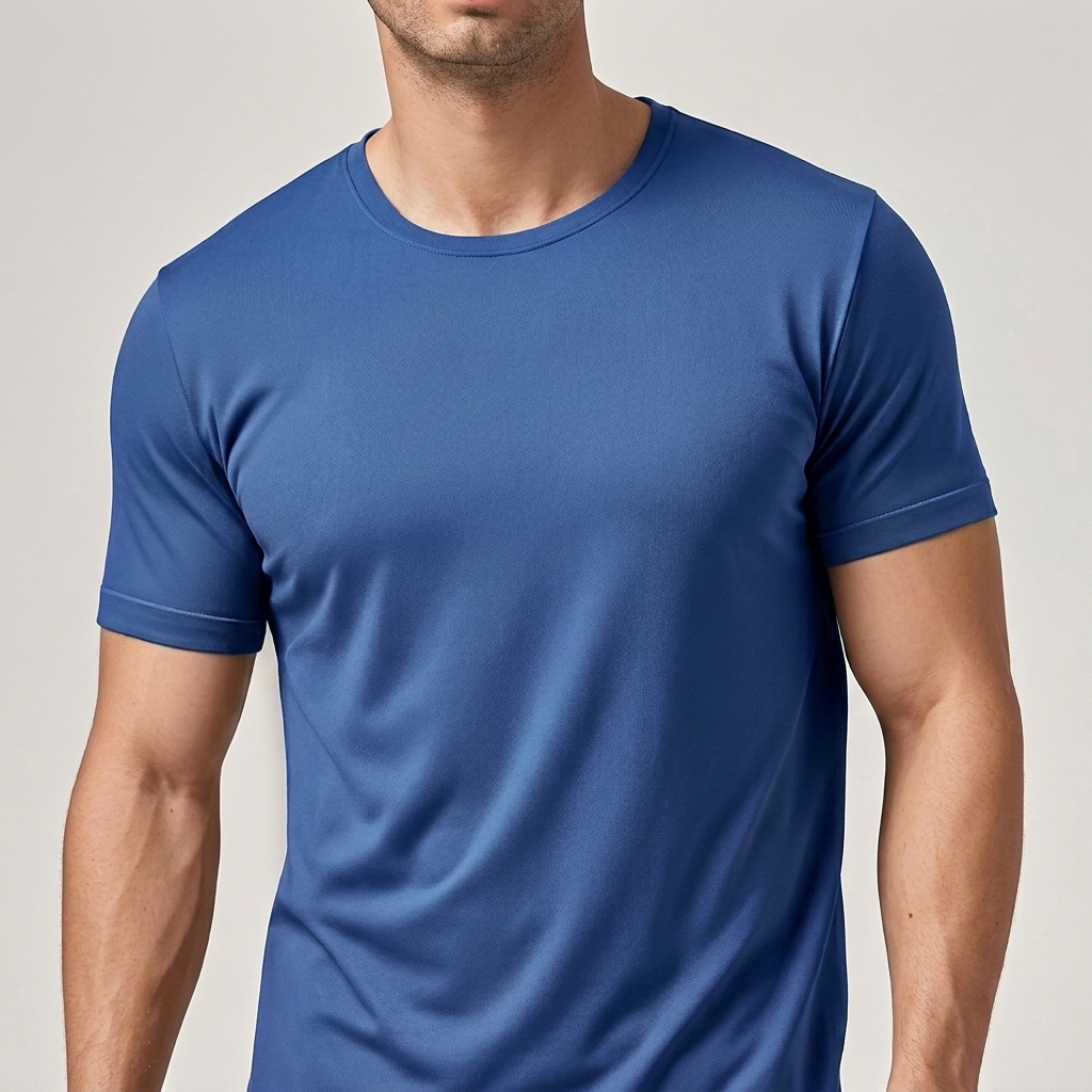 Casual men's short sleeve t-shirt in a solid color showing neckline detail